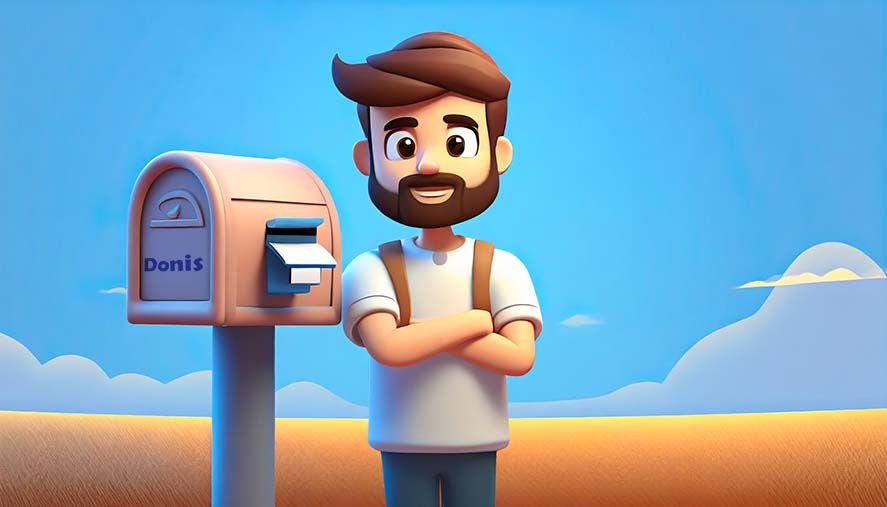 Deniz awaiting your emails next to a mailbox