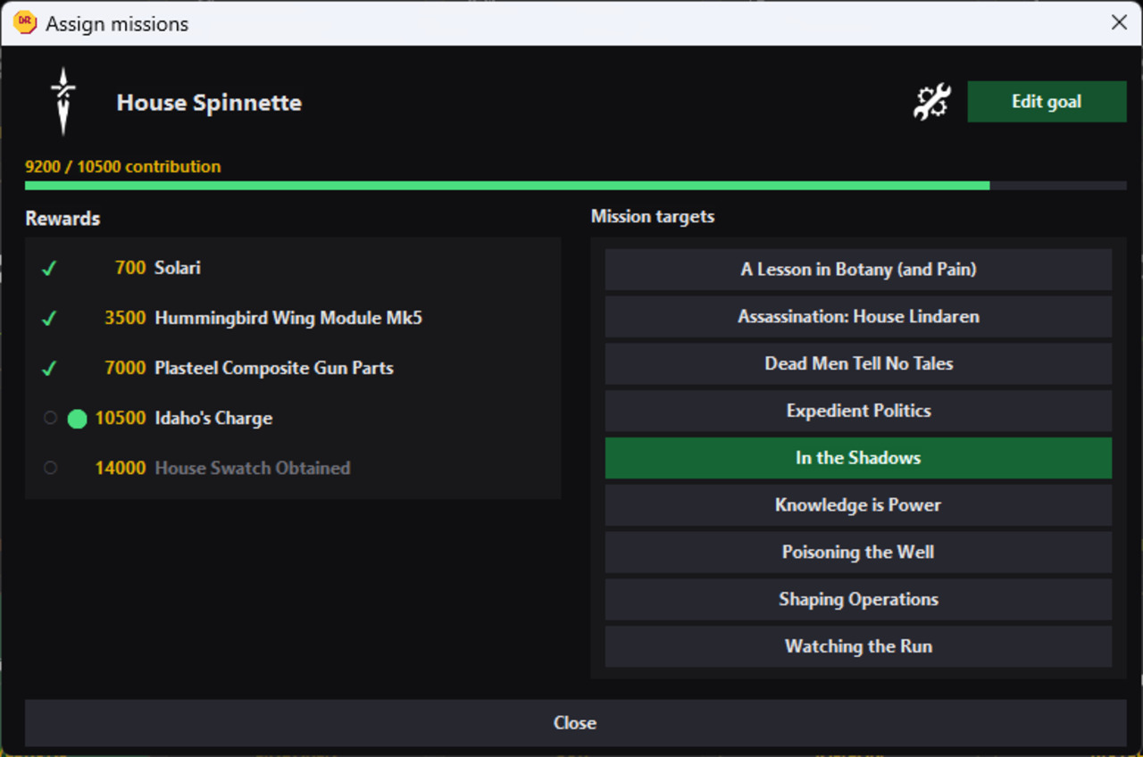 Donsraad mission picker for a house specialization